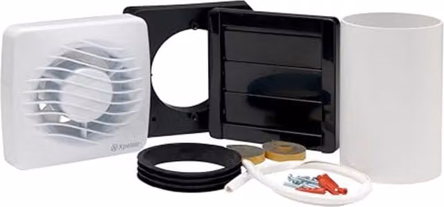 Xpelair DX100T 100mm Bathroom Extractor Fan with Window or Wall Kit and Timer Delay, Grey