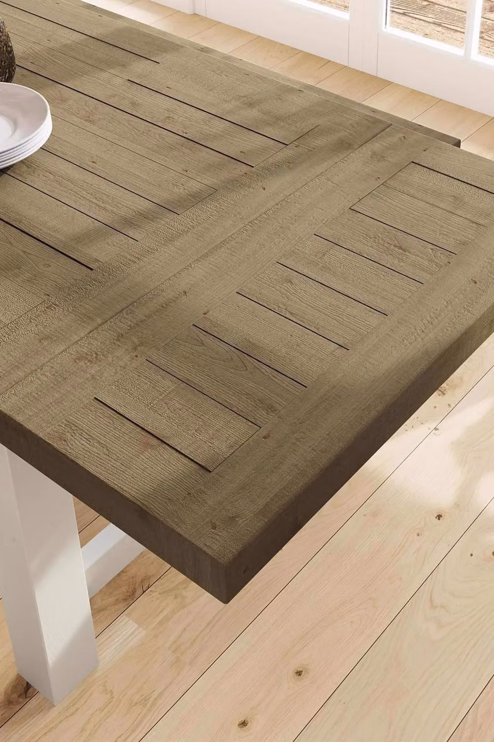 FWStyle Rustic Reclaimed Pine Trestle Dining Table in Beige and Brown, W: 160 cm, D: 100 cm, H: 70 cm – 2