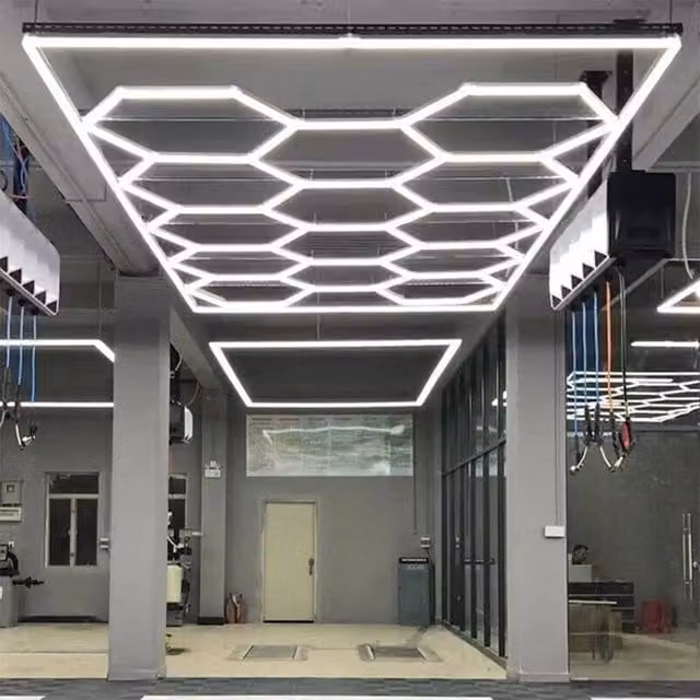 NESTLUNE 14 Hexagon LED Detailing Lighting with Border in White for Garage and Workshop
