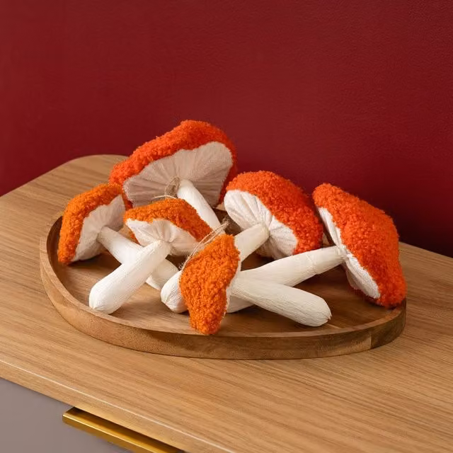 Scottish Everlastings Ltd 6pc Orange Hanging Textile Toadstool Figures