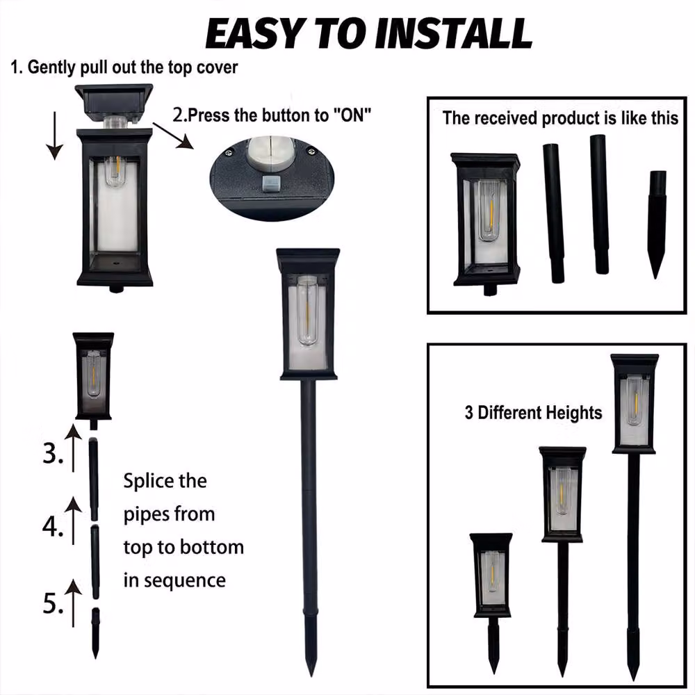 Bright Zeal Set of 2 Black Solar Path Lights with Warm White LED and Dusk Sensor, IP44 Waterproof, Height: 40 cm – 4