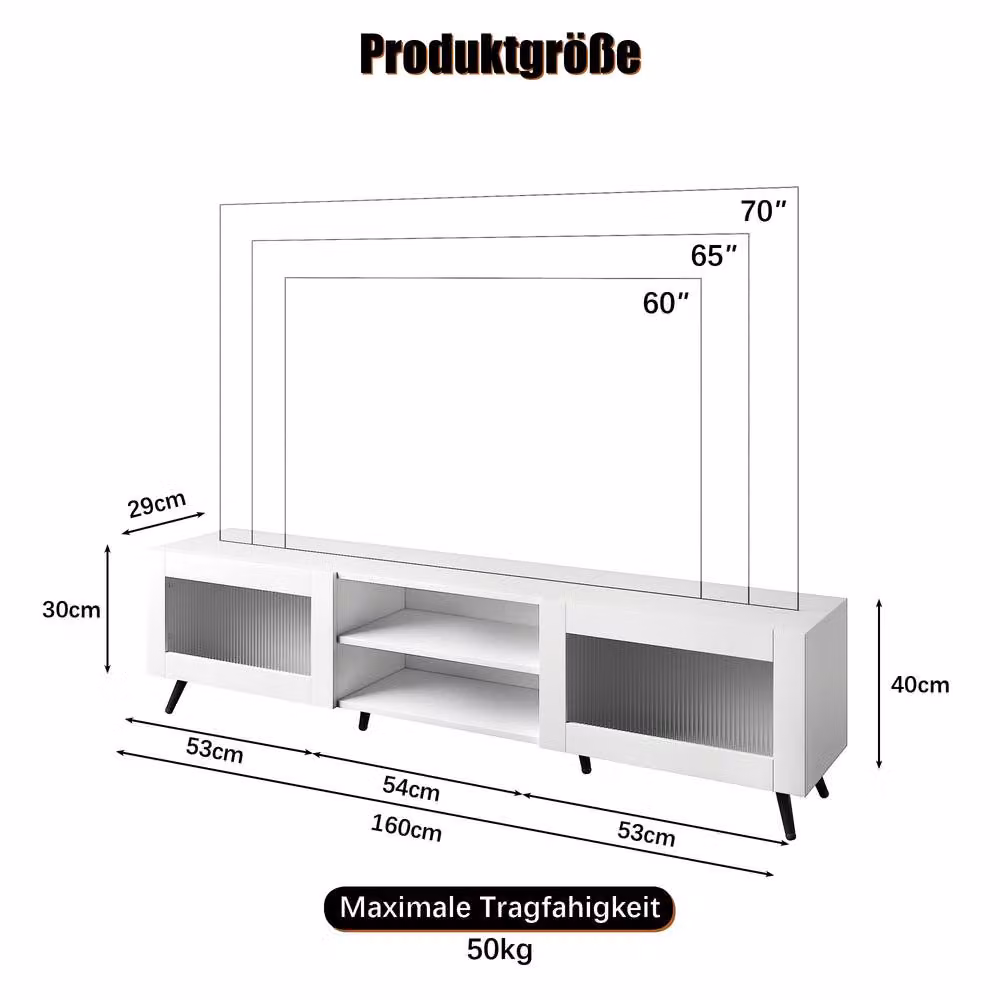 KEEPREAPER Modern White TV Stand with Transparent Acrylic Doors for 32-70 Inch TVs – 4