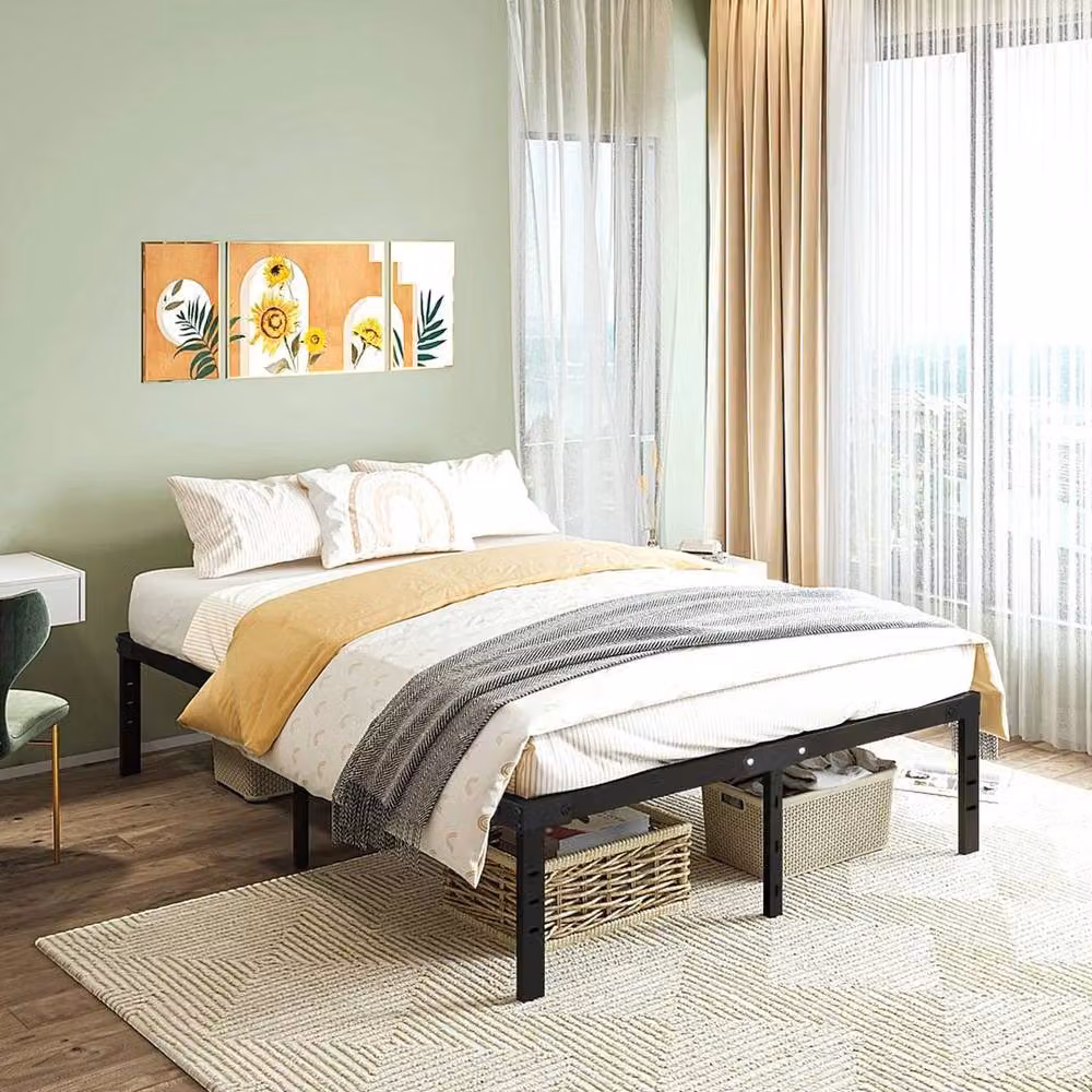 FLAVORA Metal Cot Bed Frame in Black, W/D/H: 151 x 190 x 45.72 cm – 2