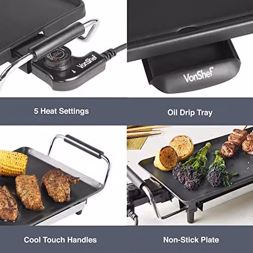 VonShef XXL Electric Teppanyaki Grill in Black with 2000W Non-Stick Smooth Plate and Adjustable Thermostat, W/D/H: 90 x 23 x 10 cm – 3