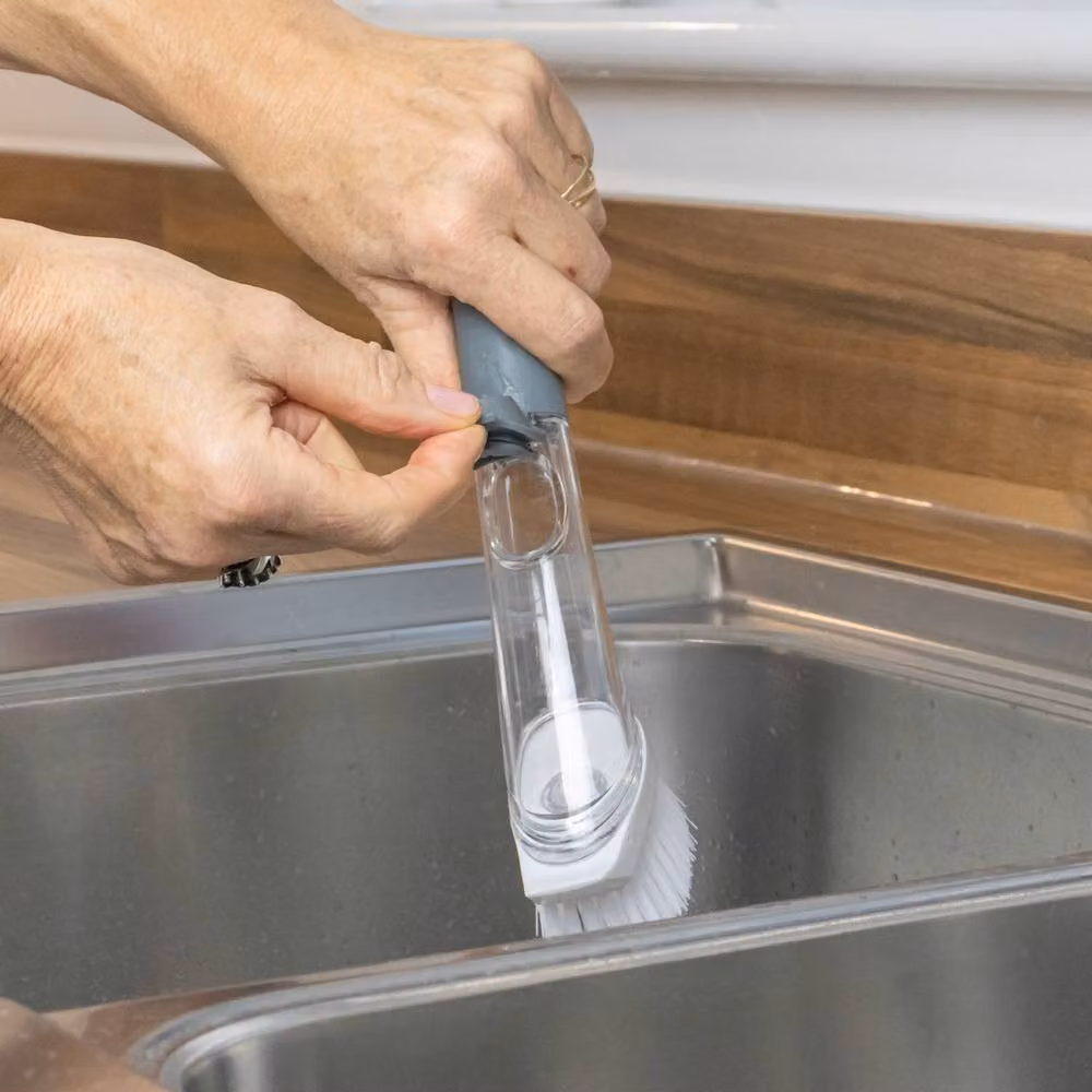 JVL Soap Dispenser Dish Brush with Refill Head in Grey and Transparent – 2