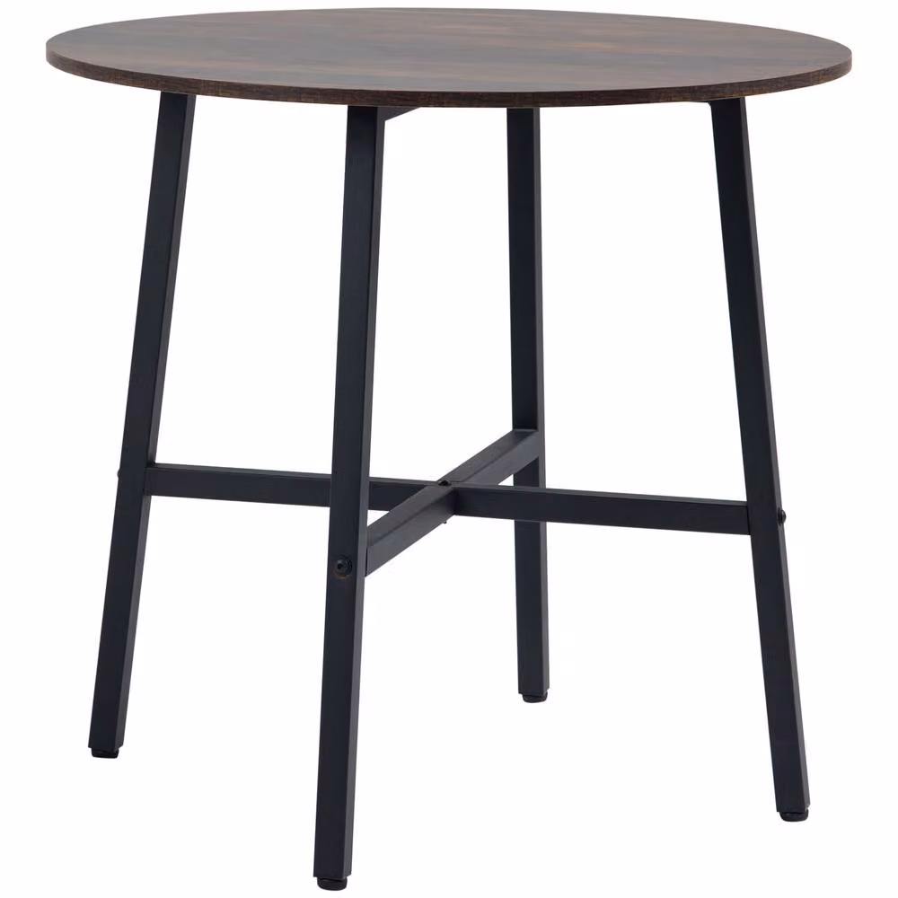 STILVORA Round Industrial Dining Table with Black Steel Frame and Brown MDF Laminate Top, W/D/H: 80 x 80 x 76 cm – 4