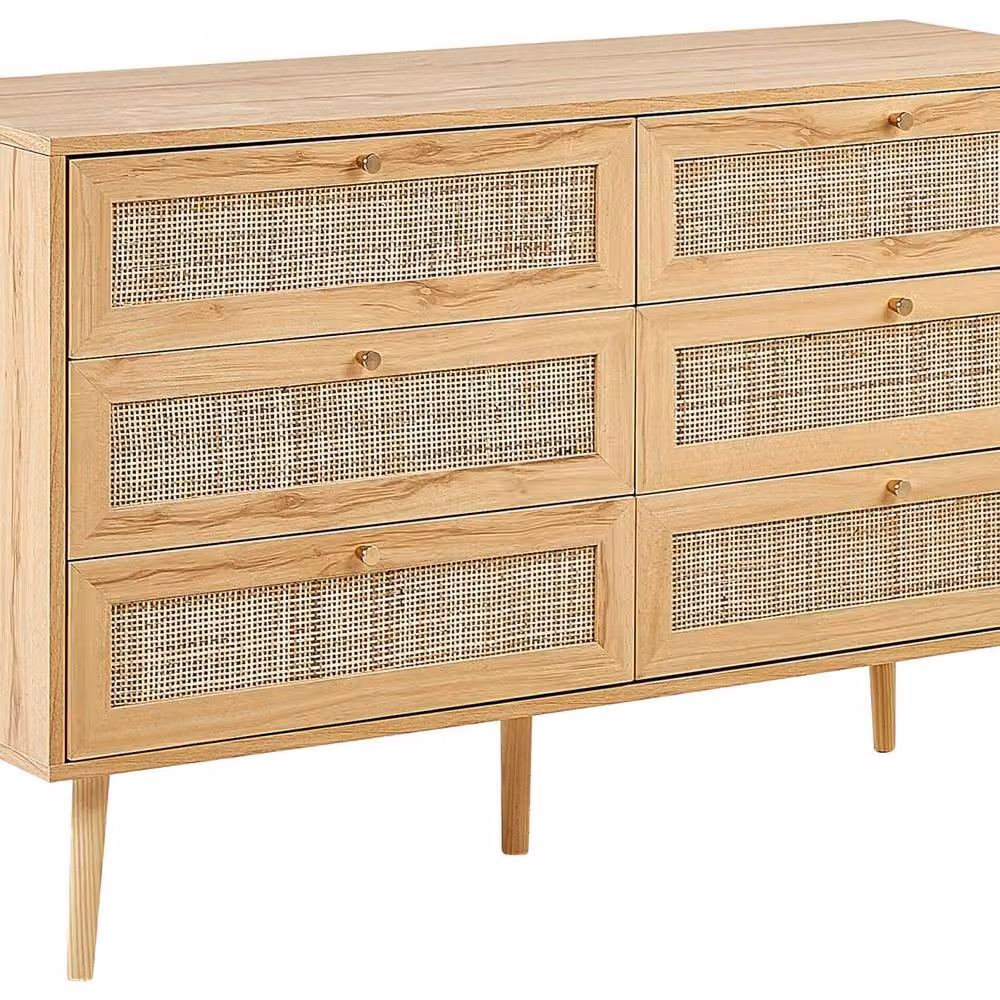 Wyld and Coco Light Brown 6-Drawer Chest with Rattan Fronts – 2