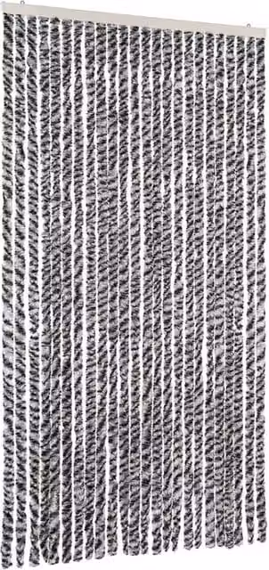 Berkfield Home Striped Chenille Thermal Insulating Fly Curtain in Grey, Black and White, W: 100 cm, H: 230 cm