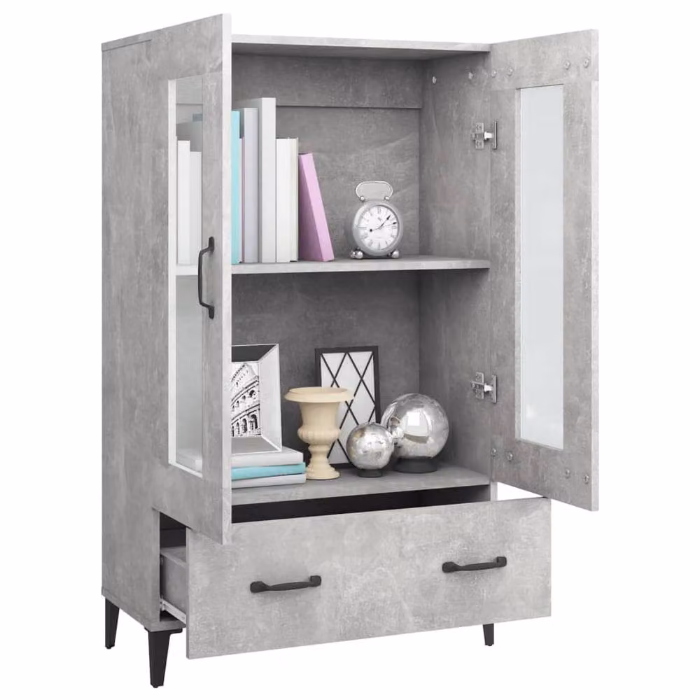 Berkfield Home Modern Highboard in Grey with Glass Doors and Internal Drawers, W/D/H: 70 x 31 x 115 cm – 3