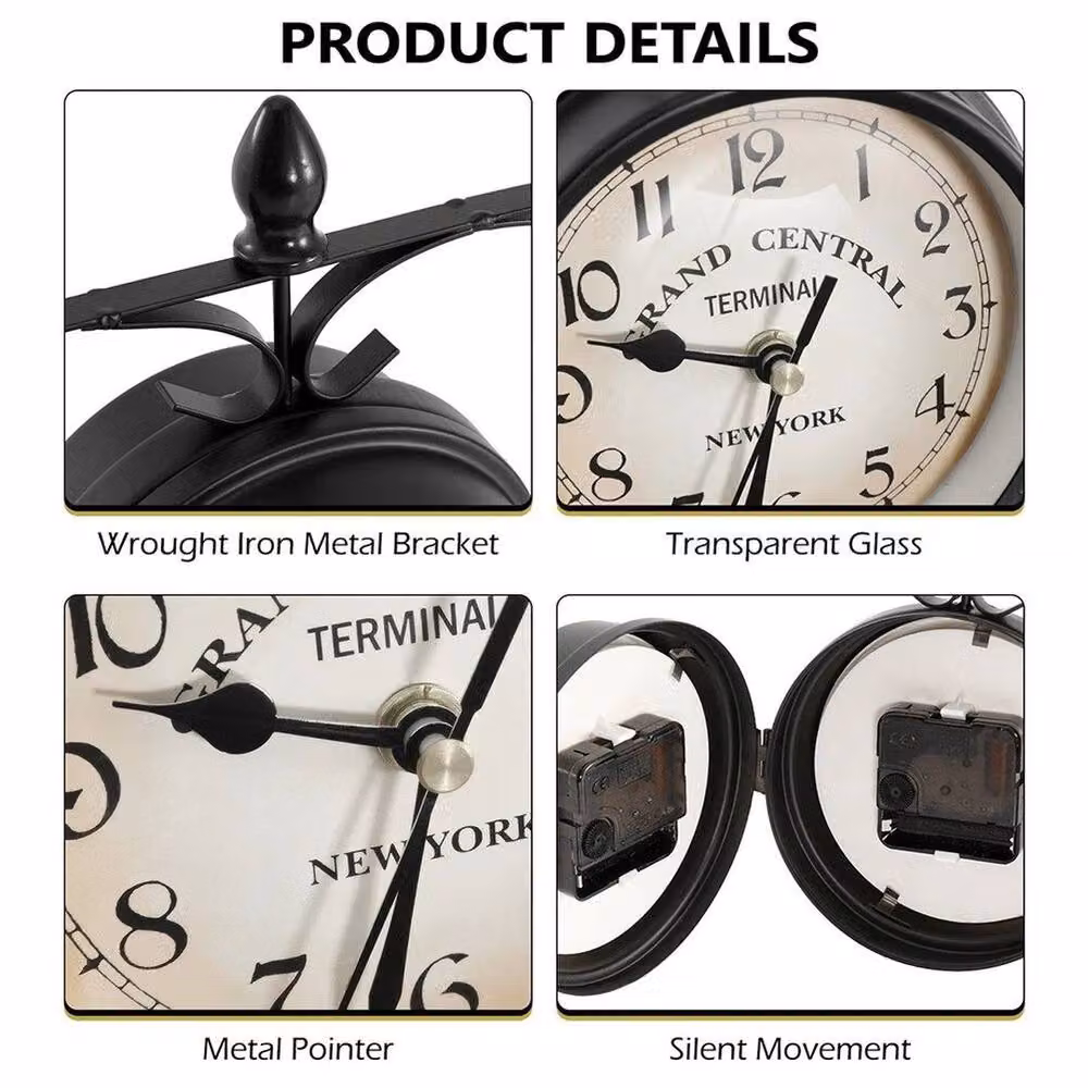 FLAVORA Retro Round Analog Quartz Wall Clock in Black Metal – 3