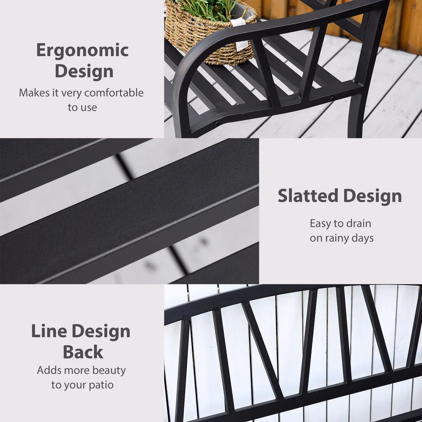 Outsunny Minimalist 2 Seater Metal Garden Bench in Matt Black – 5
