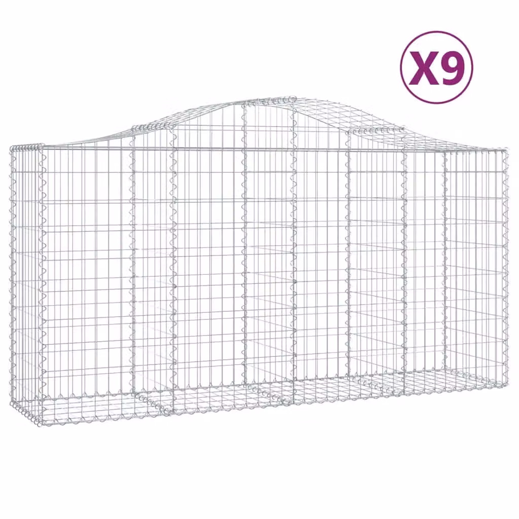 Berkfield Home Arched Gabion Baskets, 9 Piece Set, Silver Galvanised Steel, W: 200 cm, D: 50 cm, H: 100-120 cm – 2