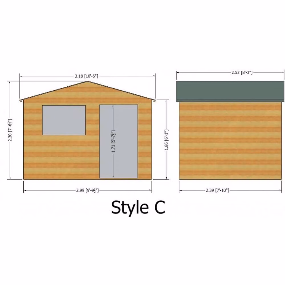 Shires Wroxham Handmade Wooden Garden Shed in Brown, Style C, W/D/H: 299 x 252 x 230 cm – 2