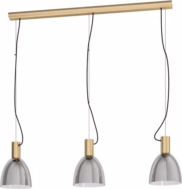 Loops Suspended Pendant Light with Bronzed Metal and Transparent Black Glass Shades, E27, 3x40W