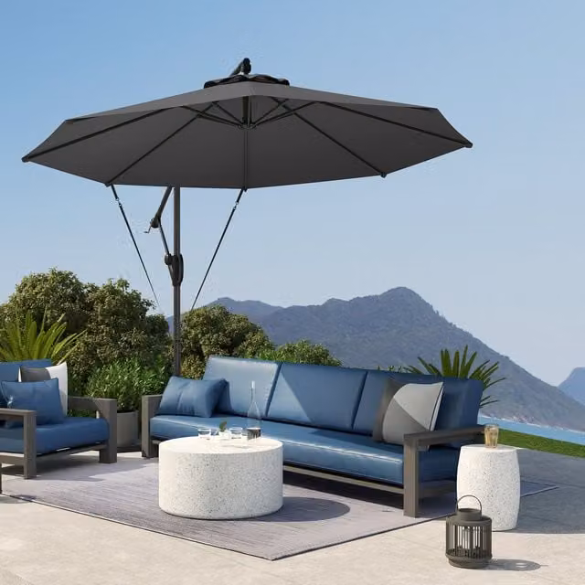 Outsunny Grey Cantilever Parasol with Cover and Wind Strap, UPF 50