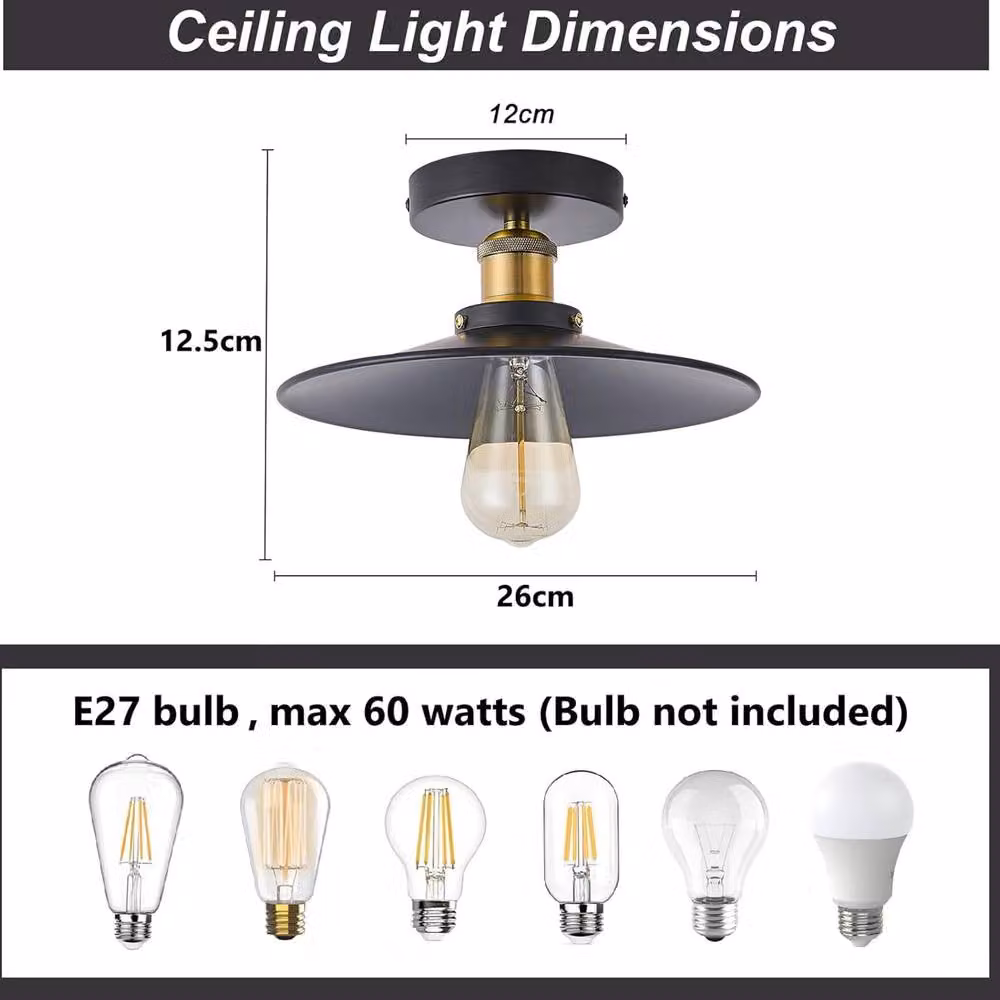 NIVOR Set of 2 Industrial Aluminum Flush Mount Ceiling Lights in Jet Black, E27, Dimmable – 2
