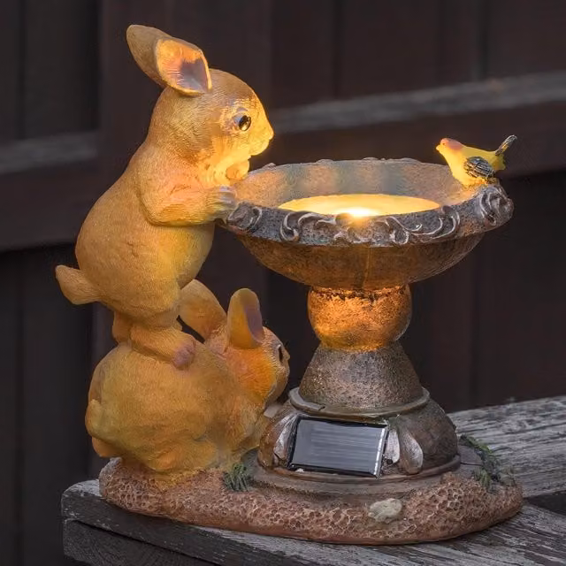 GloBrite Solar Rabbit Bird Bath Garden Ornament in Yellow and Brown