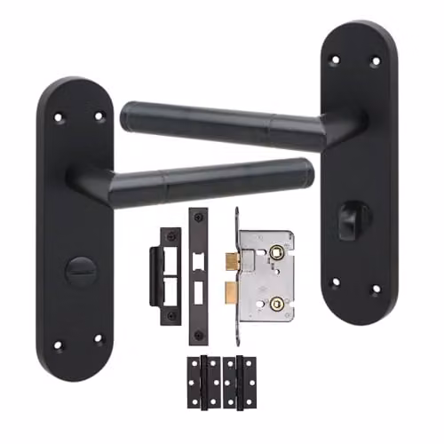 Golden Grace Victorian Mitred Bathroom Door Handle Set in Matt Black Zinc Alloy