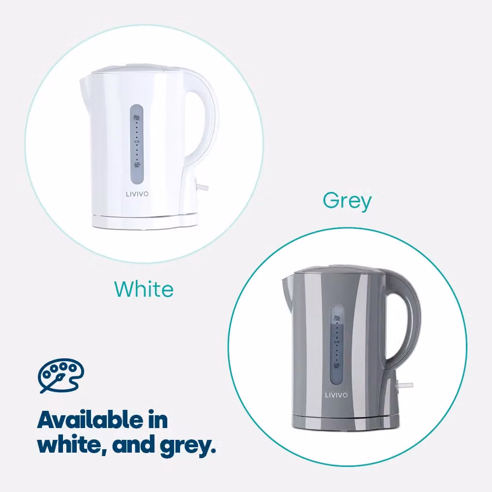 Livivo 1L Travel Electric Kettle in White and Grey, 1000W Compact Cordless Design with Auto Shut Off and Boil Dry Protection – 6