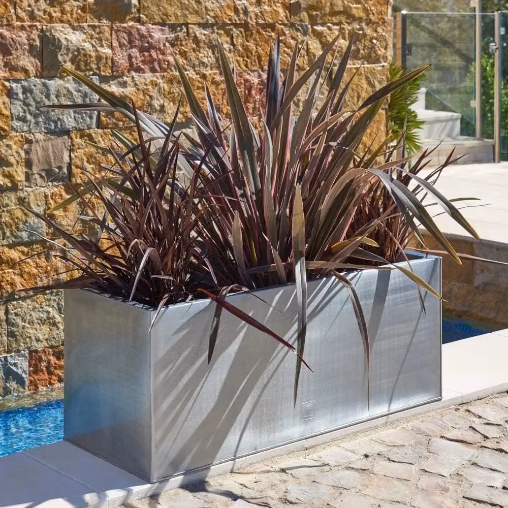 Primrose Galvanised Steel Rectangular Trough Planter, Silver, W: 64 cm, D: 30.48 cm – 5
