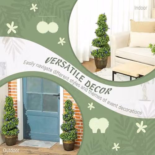 HOMCOM Set of 2 Green Artificial Boxwood Spiral Topiary Trees, Height: 90 cm – 4