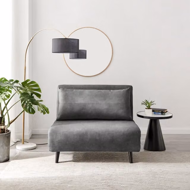 FurnitureboxUK Bobby Grey Velvet Upholstered Single Folding Armchair Sofa Bed with Armrests