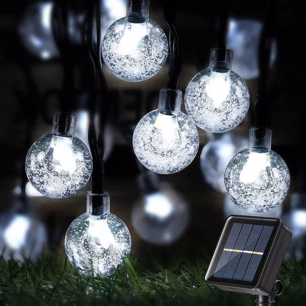 VOGREX Retro Glass Solar LED String Lights with 100 Cool White Spheres – 3