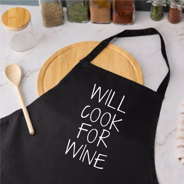 60 Second Makeover Will Cook For Wine Black Adult Apron – 1