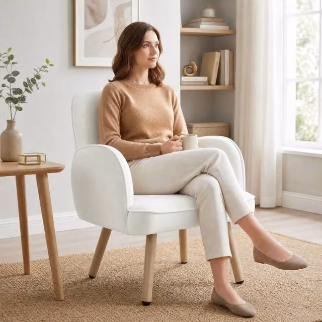 STILVORA Modern Velvet Tub Armchair in White with Spring Core Cushion