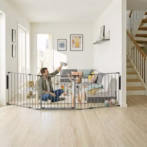 Safetots Premium Multi Panel Room Divider with Swing Door, Grey, Width: 226 cm, Height: 70 cm – 3