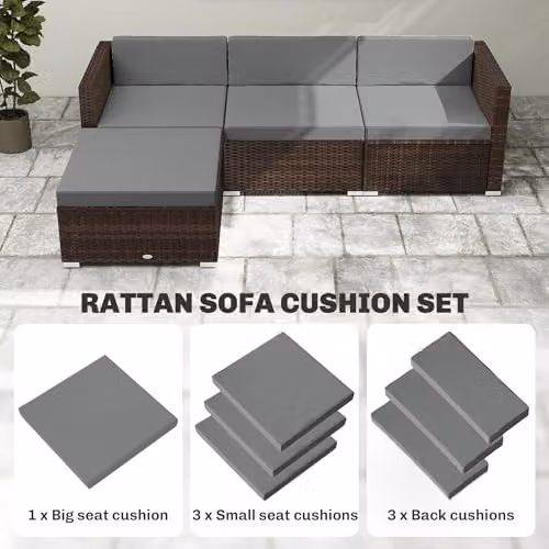 Outsunny 7-Piece Water-Repellent Patio Furniture Cushions in Dark Grey, W/D/H: 60 x 60 x 8 cm – 5