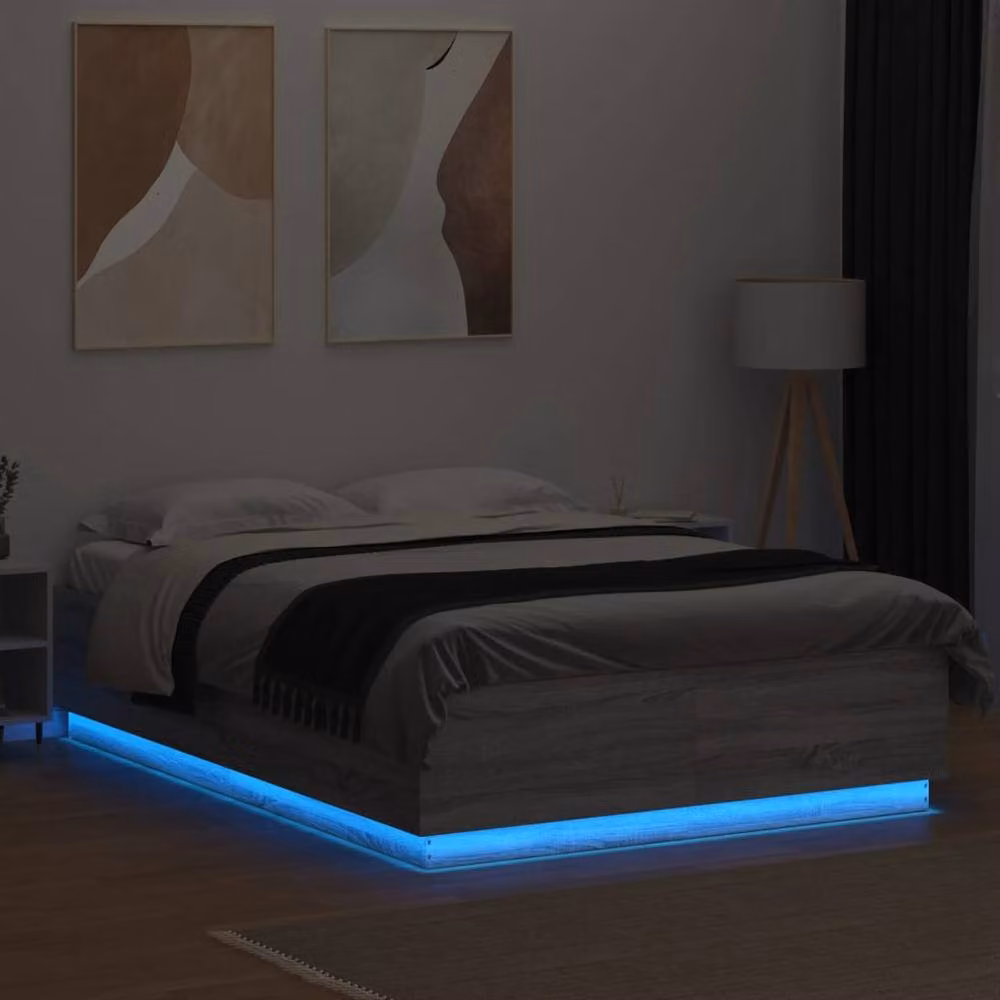 Berkfield Home Grey Sonoma Bed Frame with LED Lighting and USB Charging Port, W/D/H: 140 x 200 cm – 4