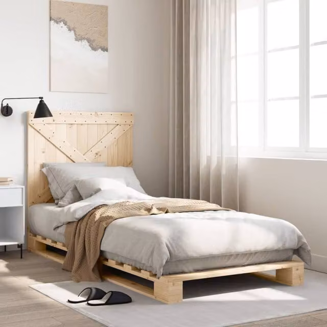 Berkfield Home Solid Wood Pine Bed Frame with Headboard in Brown, W/D/H: 90 x 200 cm – 1