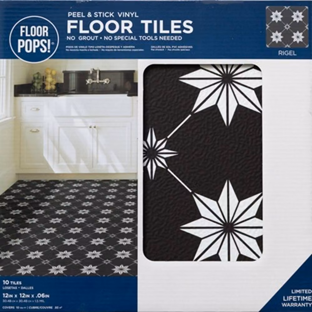 FloorPops Rigel Self Adhesive Vinyl Floor Tiles, Black, Pack of 10 (0.93sqm), W/D/H: 30.48 x 30.48 x 30.48 cm – 2