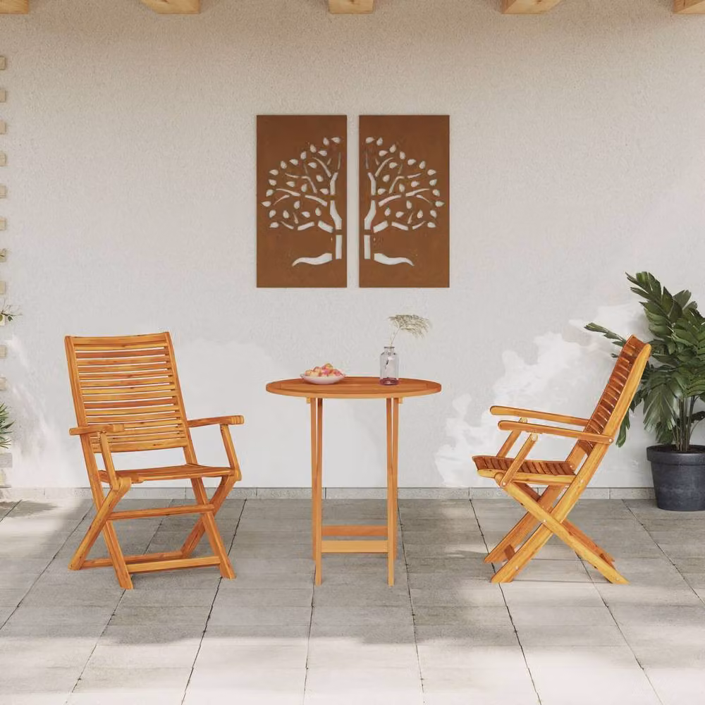 Berkfield Home 3 Piece Folding Bistro Set in Brown Oiled Acacia Wood – 2