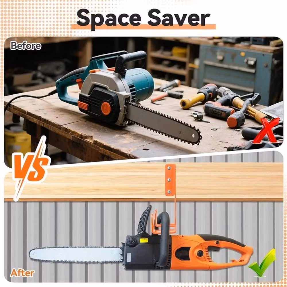 FLAVORA Metal Chainsaw Wall Mount Holder in Orange, W: 52 cm – 2