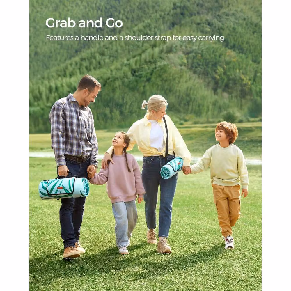 The Bazaarist Extra Large Waterproof Picnic Mat in Blue, Sand-Free and Foldable with Carry Handle – 3