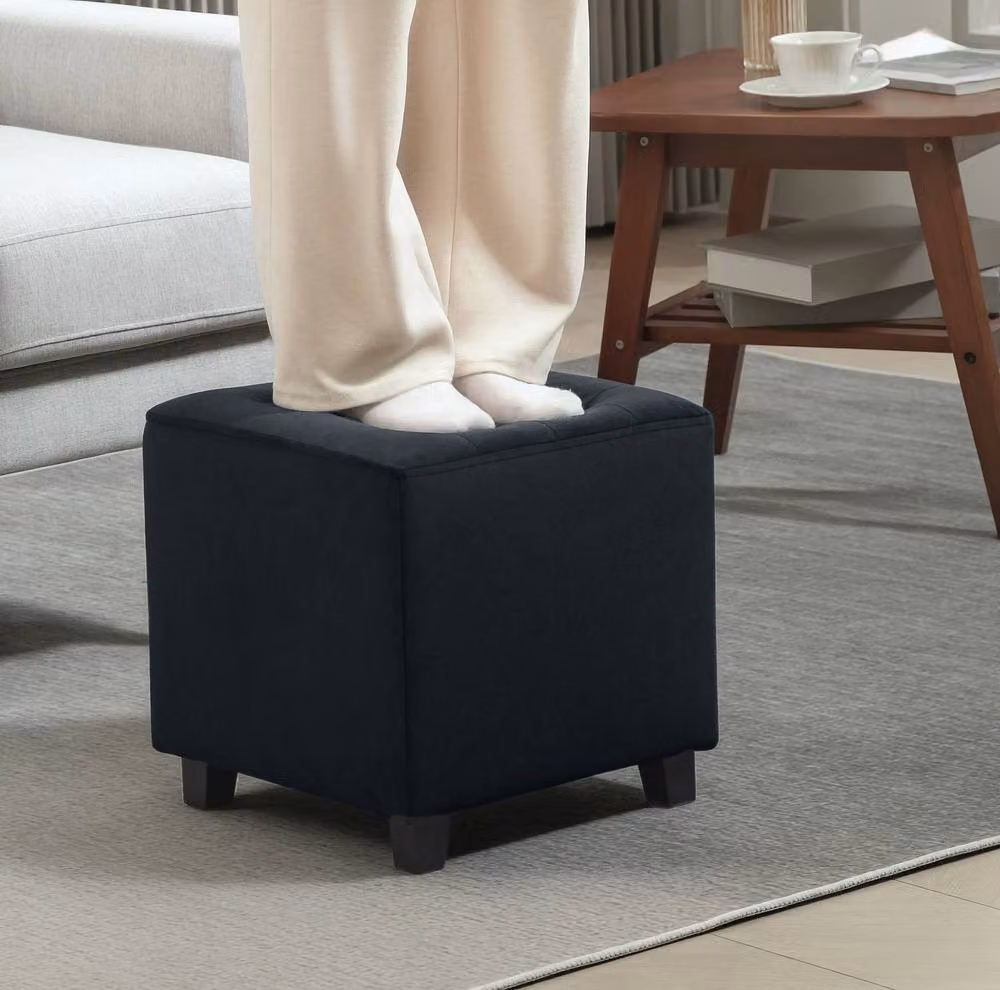STILVORA Grey Velvet Cube Ottoman Stool with Wood Frame, W/D/H: 35 x 35 x 35 cm – 2