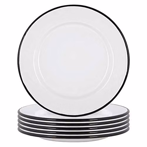 Argon Tableware Enamel Steel Dinner Plates, Set of 6, Black, Diameter: 25.5 cm