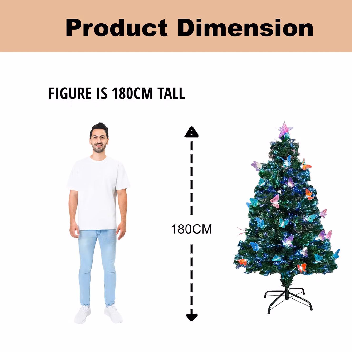 Shatchi Butterflies Fibre Optic LED Pre-Lit Christmas Tree in Green, Height: 180 cm – 7