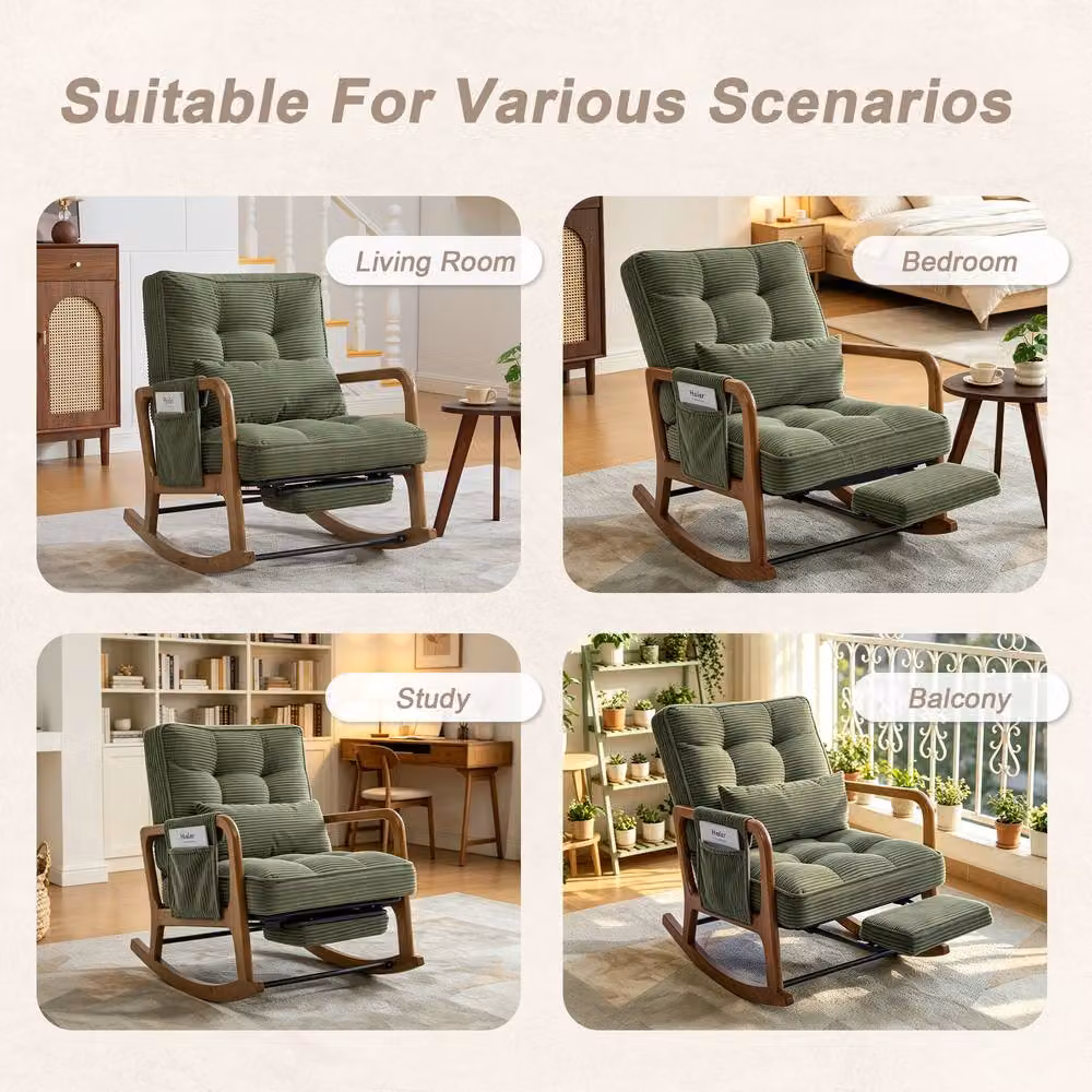 GOMYWAY Matteo Corduroy Rocking Glider Recliner Chair with Adjustable Footrest in Green – 2