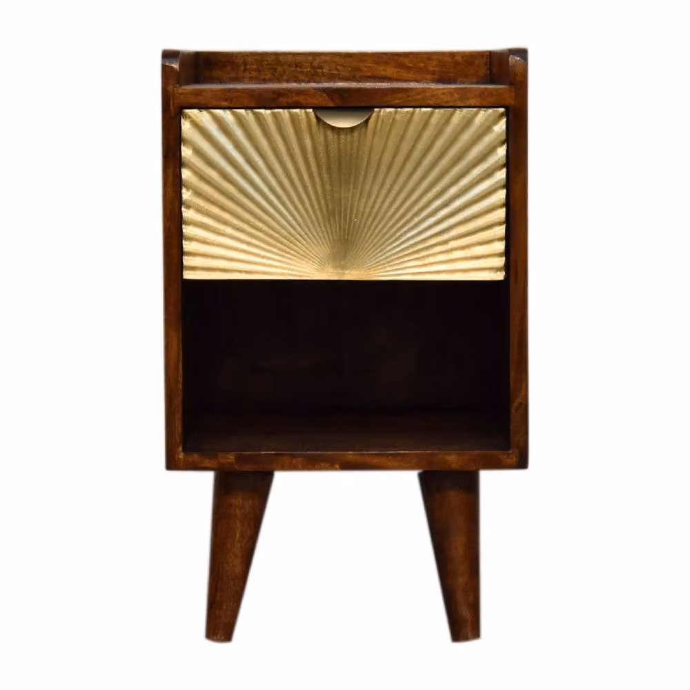 Wyld Haus Bolzano Art Deco Mini 1 Drawer Bedside Table in Brown Mango Wood – 2