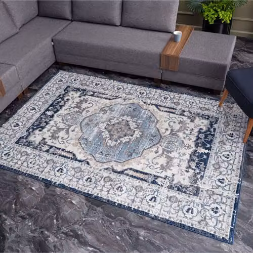 The Rugs Vintage Oriental Navy Medallion Area Rug, W: 200 cm, D: 290 cm – 1