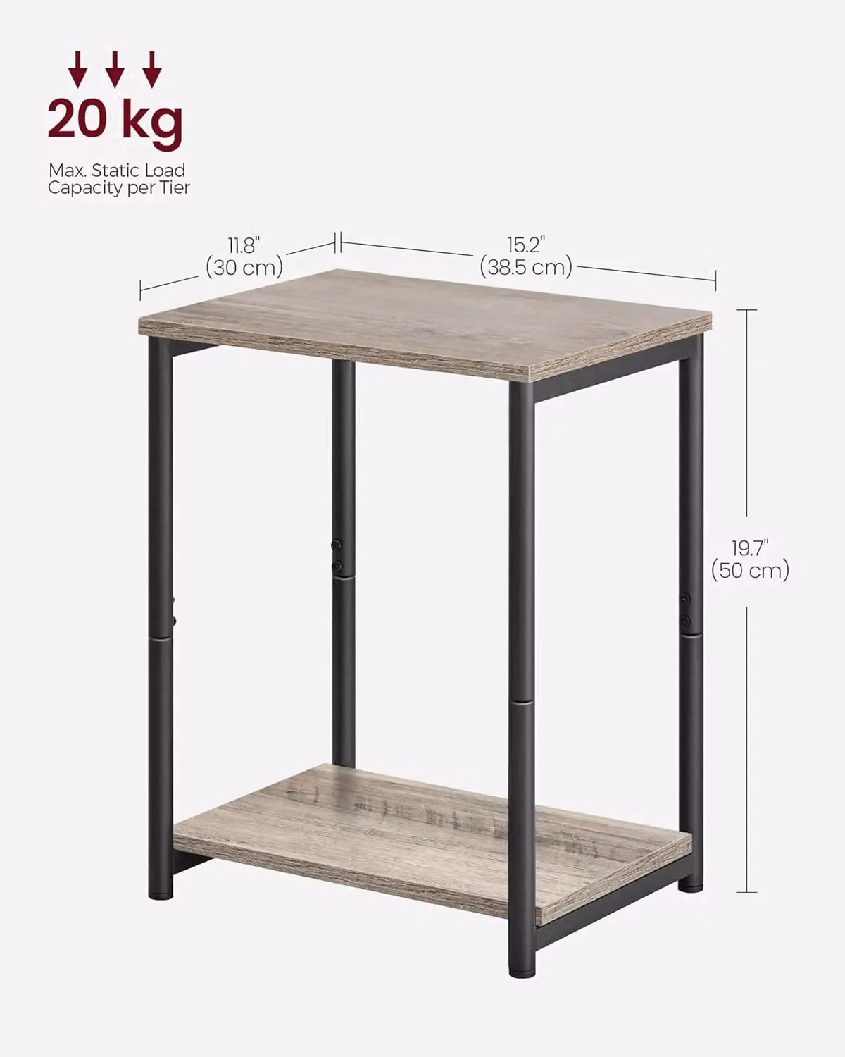 VASAGLE Set of 2 Industrial 2-Tier Side Tables with Steel Frame in Fawn – 3