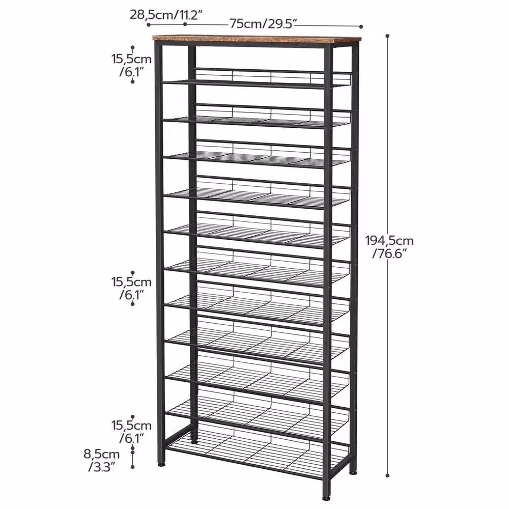 FLAVORA Black Corner Shoe Storage Display Rack, W/D/H: 75 x 28.5 x 194.5 cm – 2