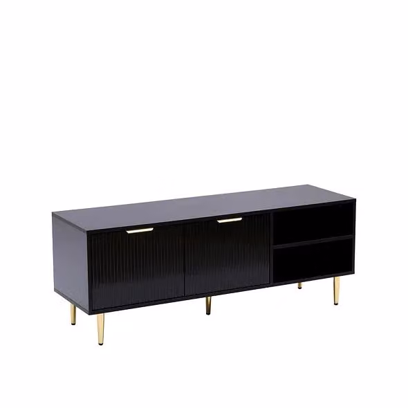 Moderna Black Glossy Fluted TV Stand Cabinet with Media Compartments – 2