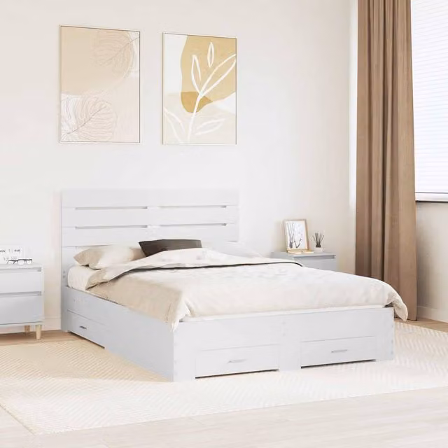 Berkfield Home Modern Bed Frame with Headboard and Drawers in White Engineered Wood
