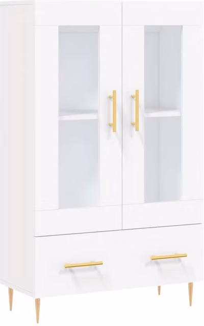 Berkfield Home Modern White Highboard with Glass Doors, W/D/H: 69.5 x 31 x 115 cm