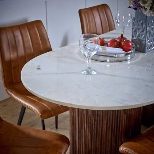 Indian Hub Opal Rectangular Dining Table with White Marble Top and Mango Wood Base, W: 170 cm, D: 85 cm, H: 76 cm – 3