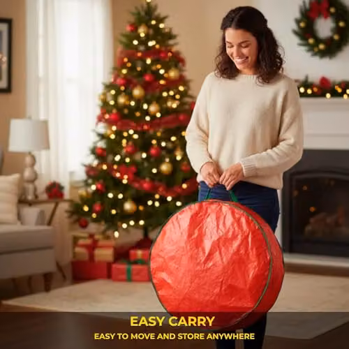 Shatchi Christmas Wreath and Garland Storage Bag in Red, W/D/H: 60 x 13 x 13 cm – 6